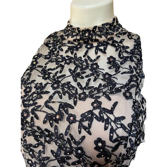 Y2K Corset Bustier Illusion Crystal Mesh Tulle Crop Top Embroidered Black Beige - Picture 3 of 11